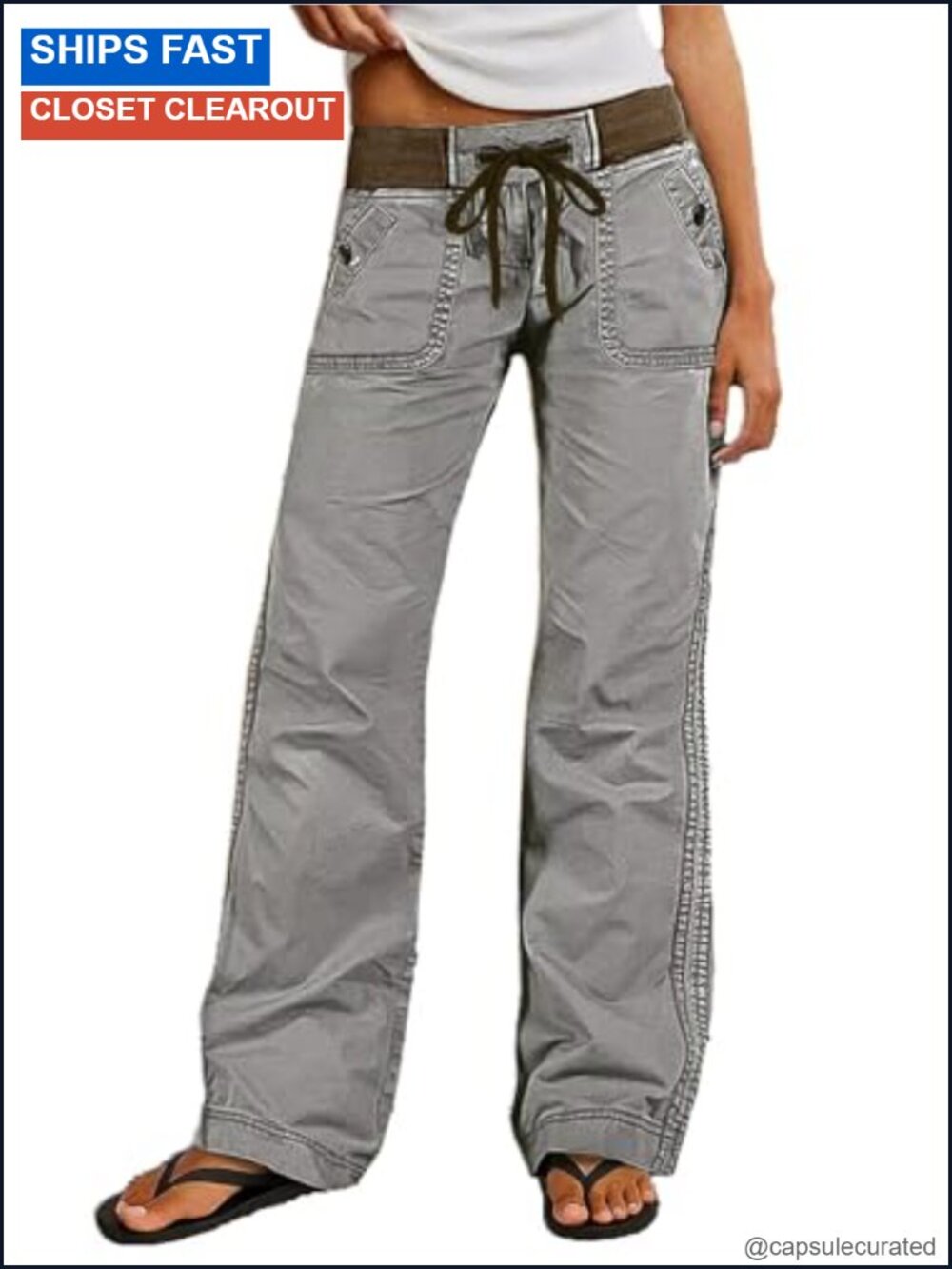 Straight Leg Drawstring Pants Cotton Spandex Mid Rise Chino